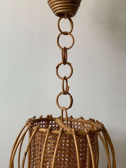 French mid-century rattan pendant shade