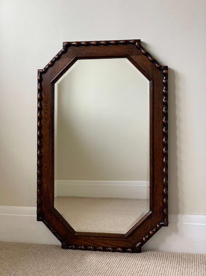 Antique Victorian oak octangular bobbin mirror