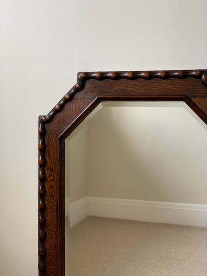 Antique Victorian oak octangular bobbin mirror