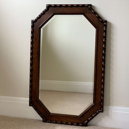 Antique Victorian oak octangular bobbin mirror