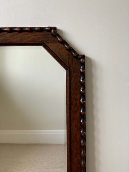 Antique Victorian oak octangular bobbin mirror