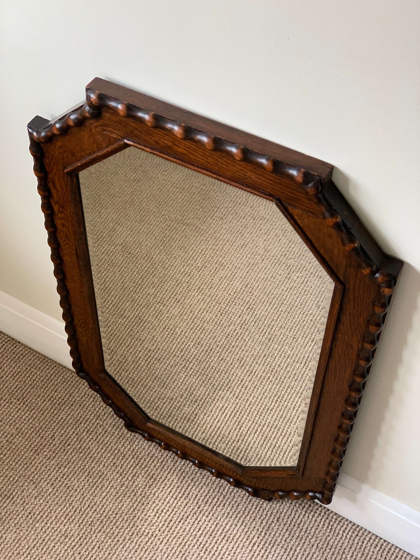 Antique Victorian oak octangular bobbin mirror