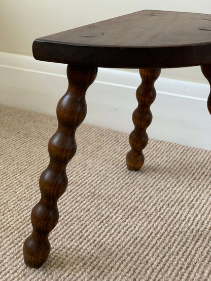 Short antique demilune bobbin stool