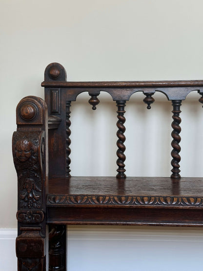 Antique Victorian barley twist oak carved bench