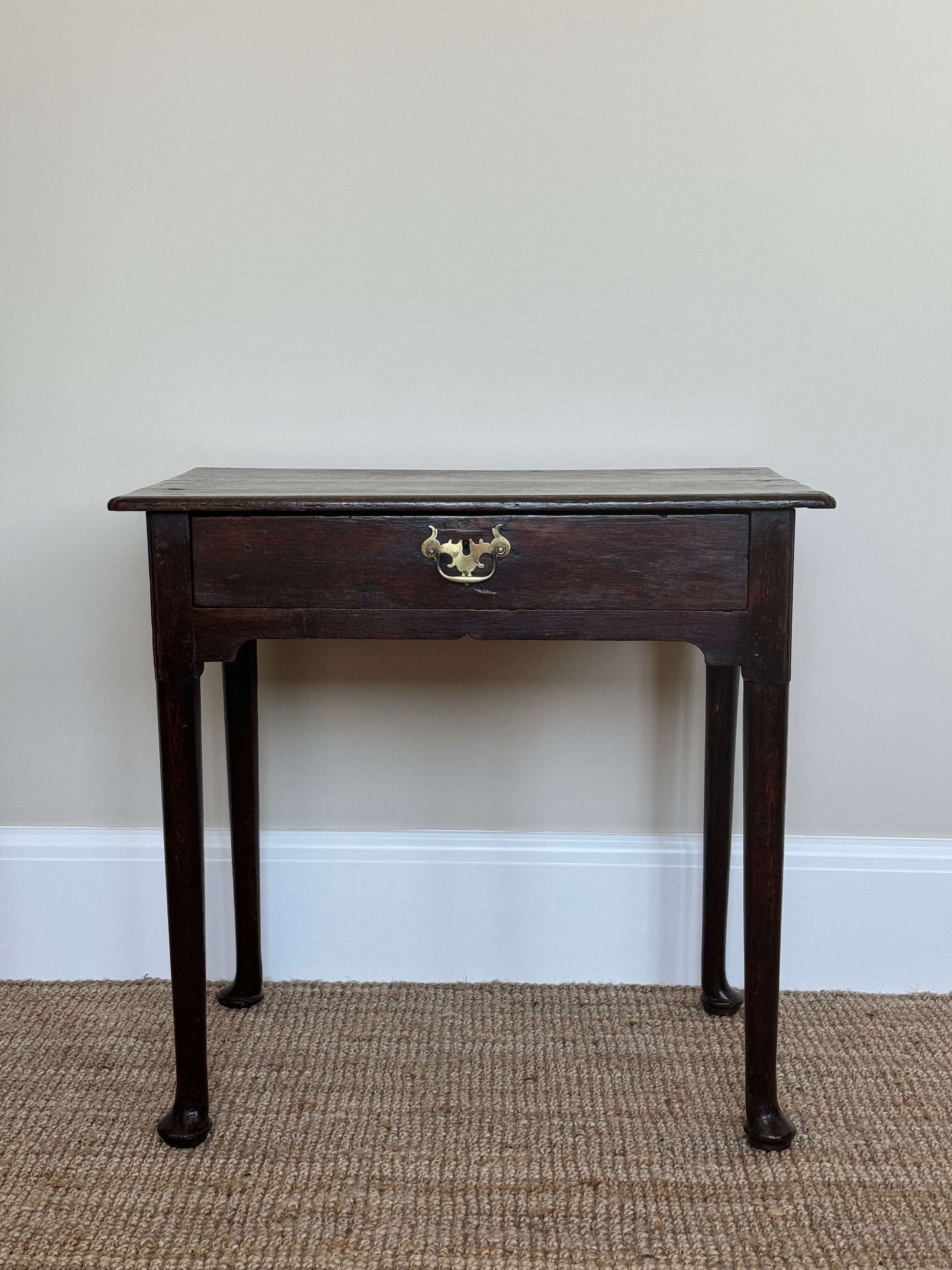 Georgian dark oak low boy side table with pad feet