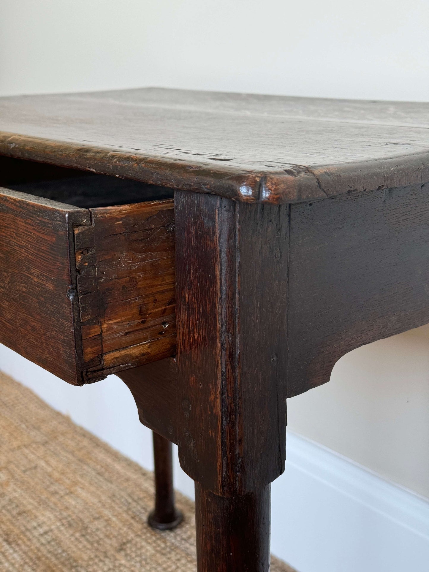 Georgian dark oak low boy side table with pad feet