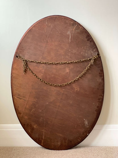 Antique oval mirror with marquetry detail