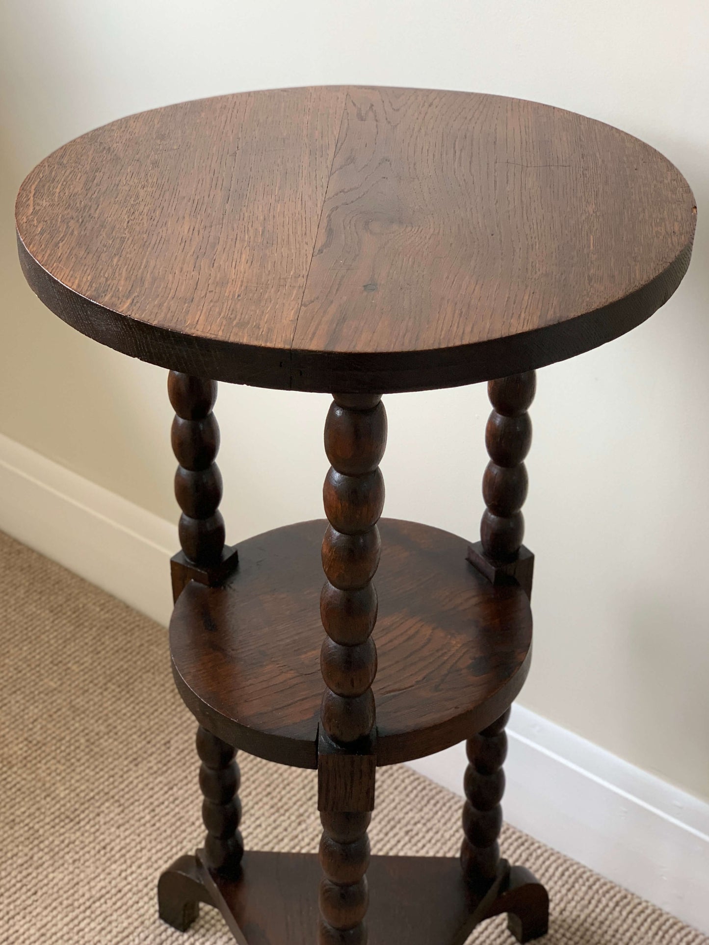 ON HOLD French antique bobbin tiered side table