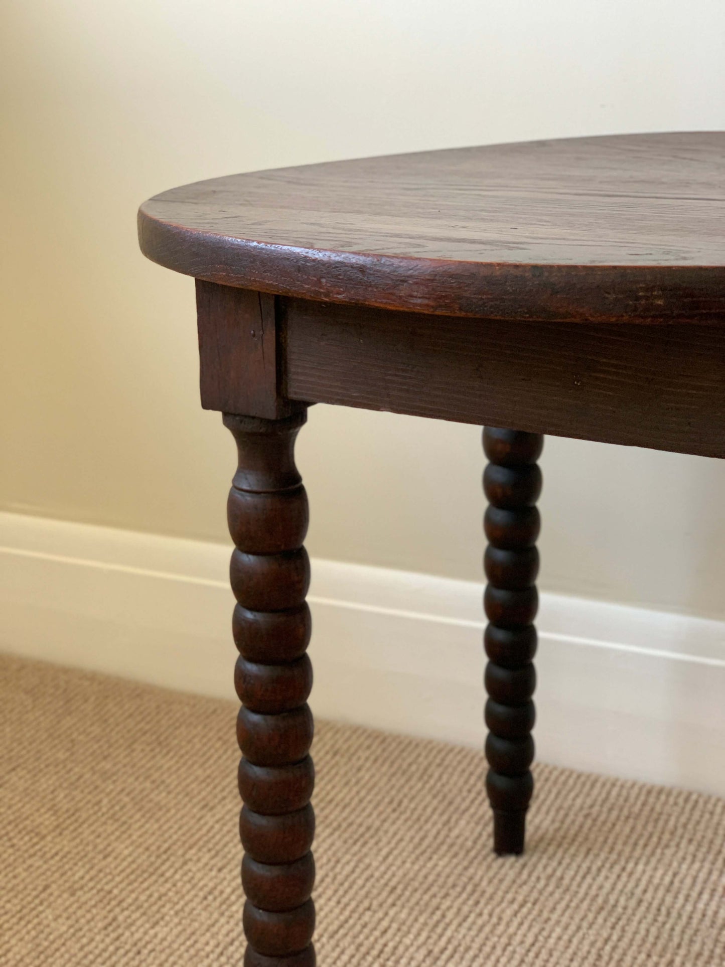 French antique round bobbin table