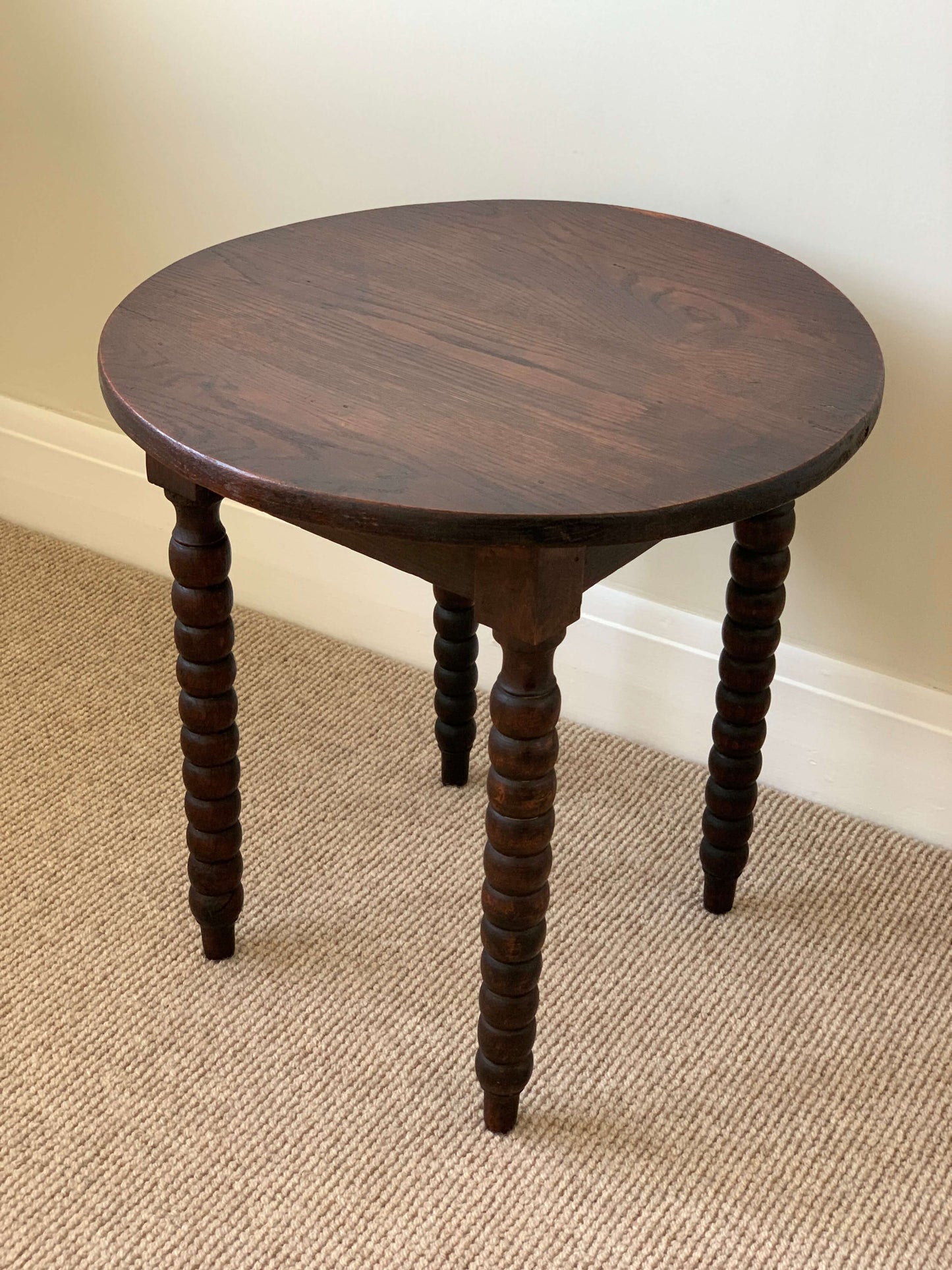 French antique round bobbin table