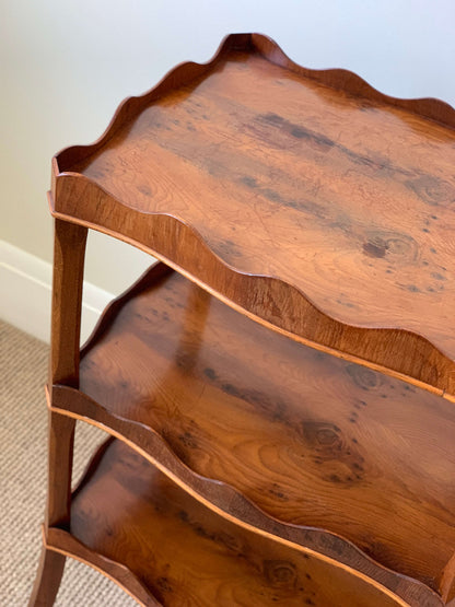 Antique three-tiered scalloped side table