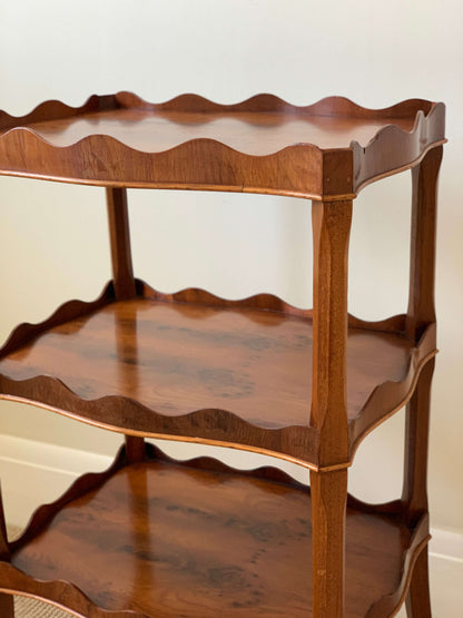 Antique three-tiered scalloped side table