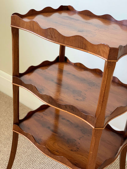 Antique three-tiered scalloped side table