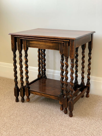 Antique nest of oak barley twist tables