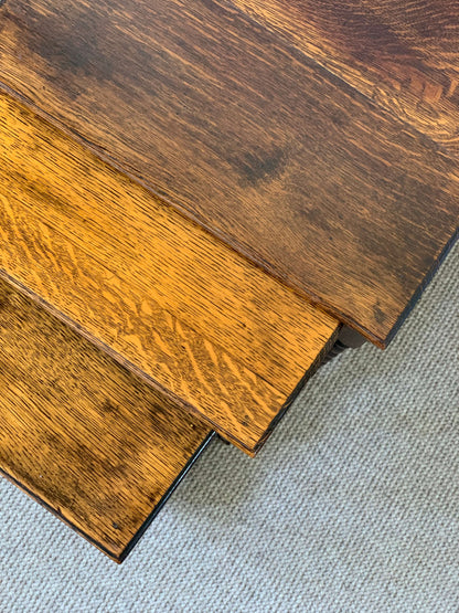 Antique nest of oak barley twist tables