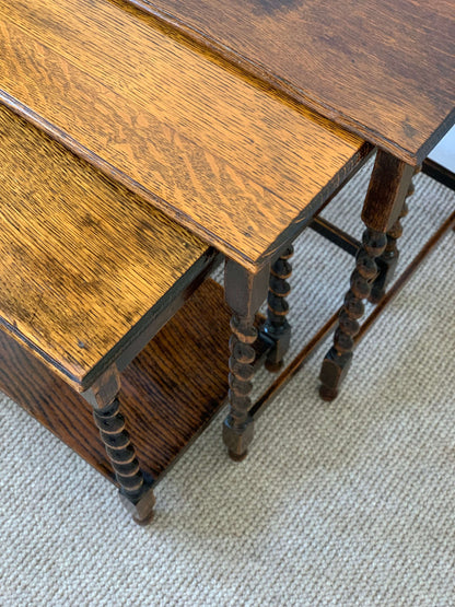 Antique nest of oak barley twist tables