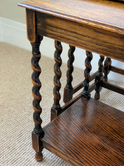 Antique nest of oak barley twist tables