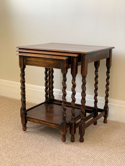 Antique nest of oak barley twist tables