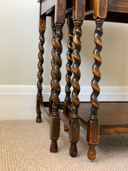 Antique nest of oak barley twist tables