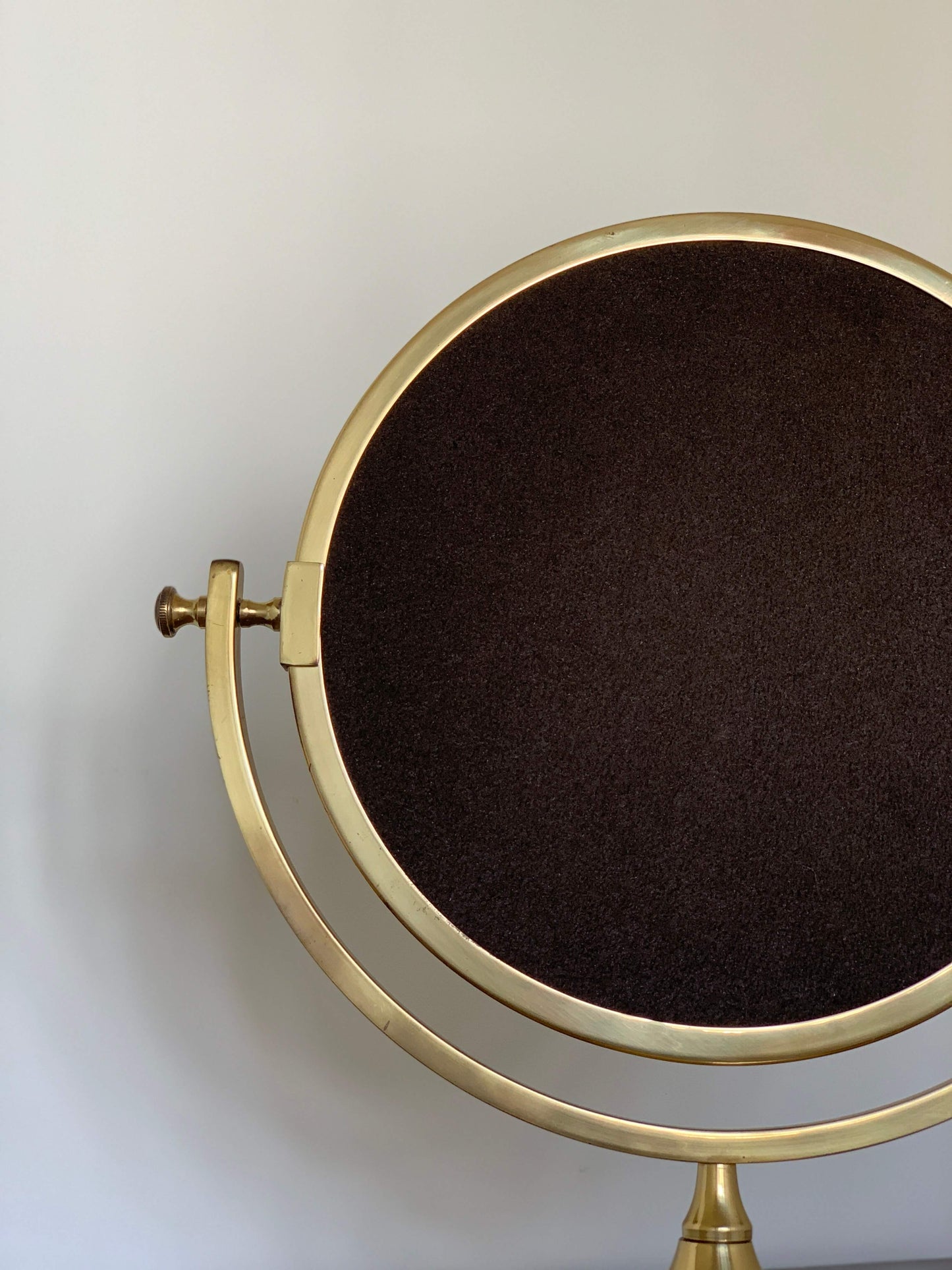 Antique round brass table top vanity mirror