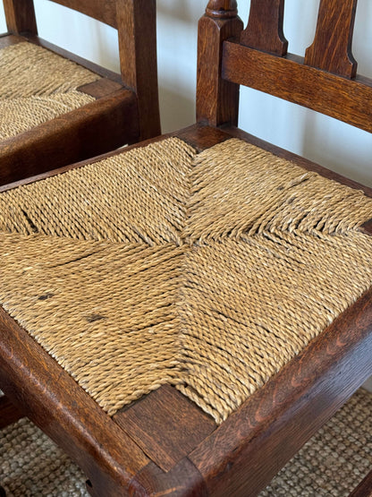 Set of four Edwardian rush barley twist dining chairs