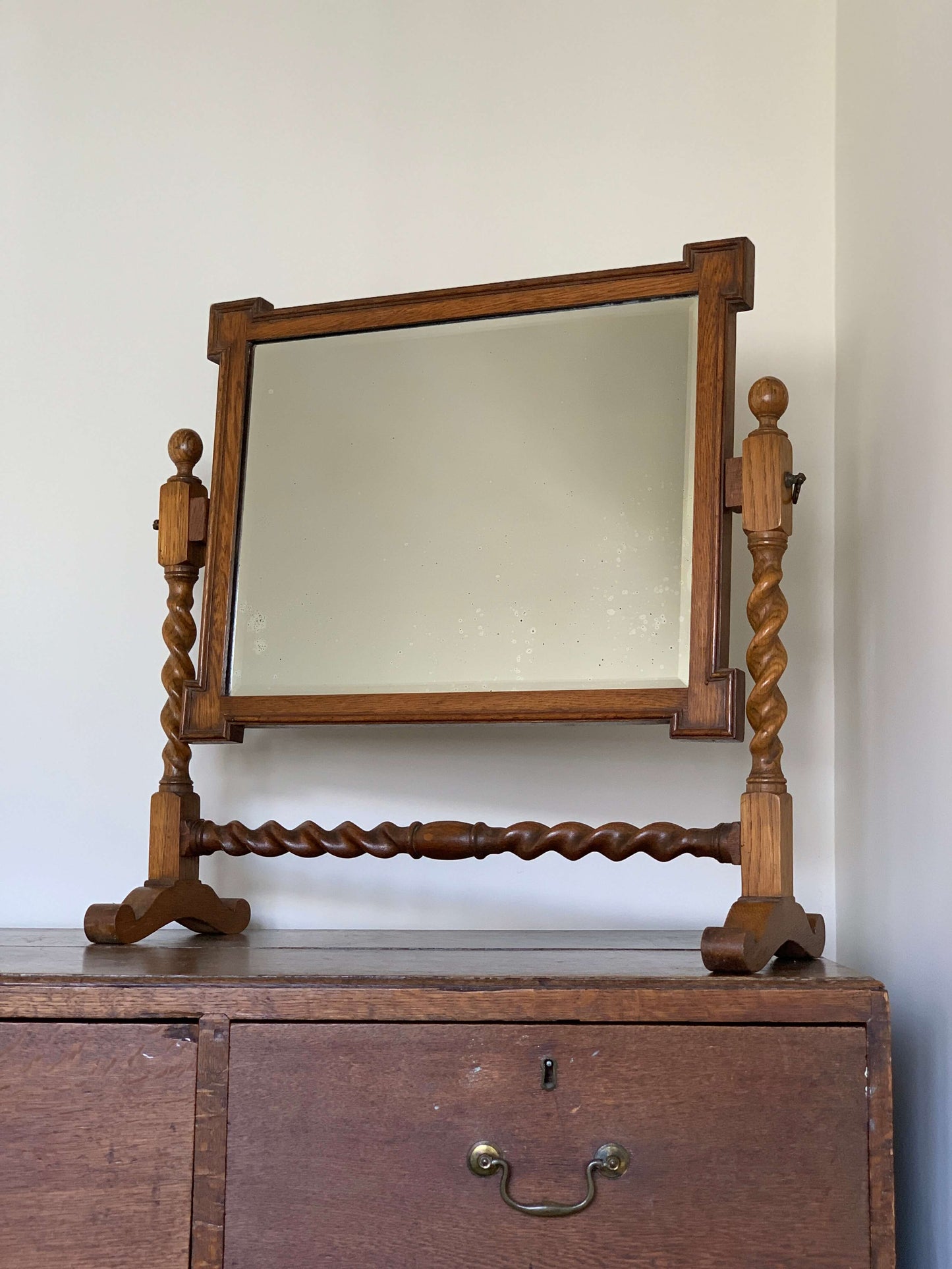 Victorian oak barley twist table top mirror