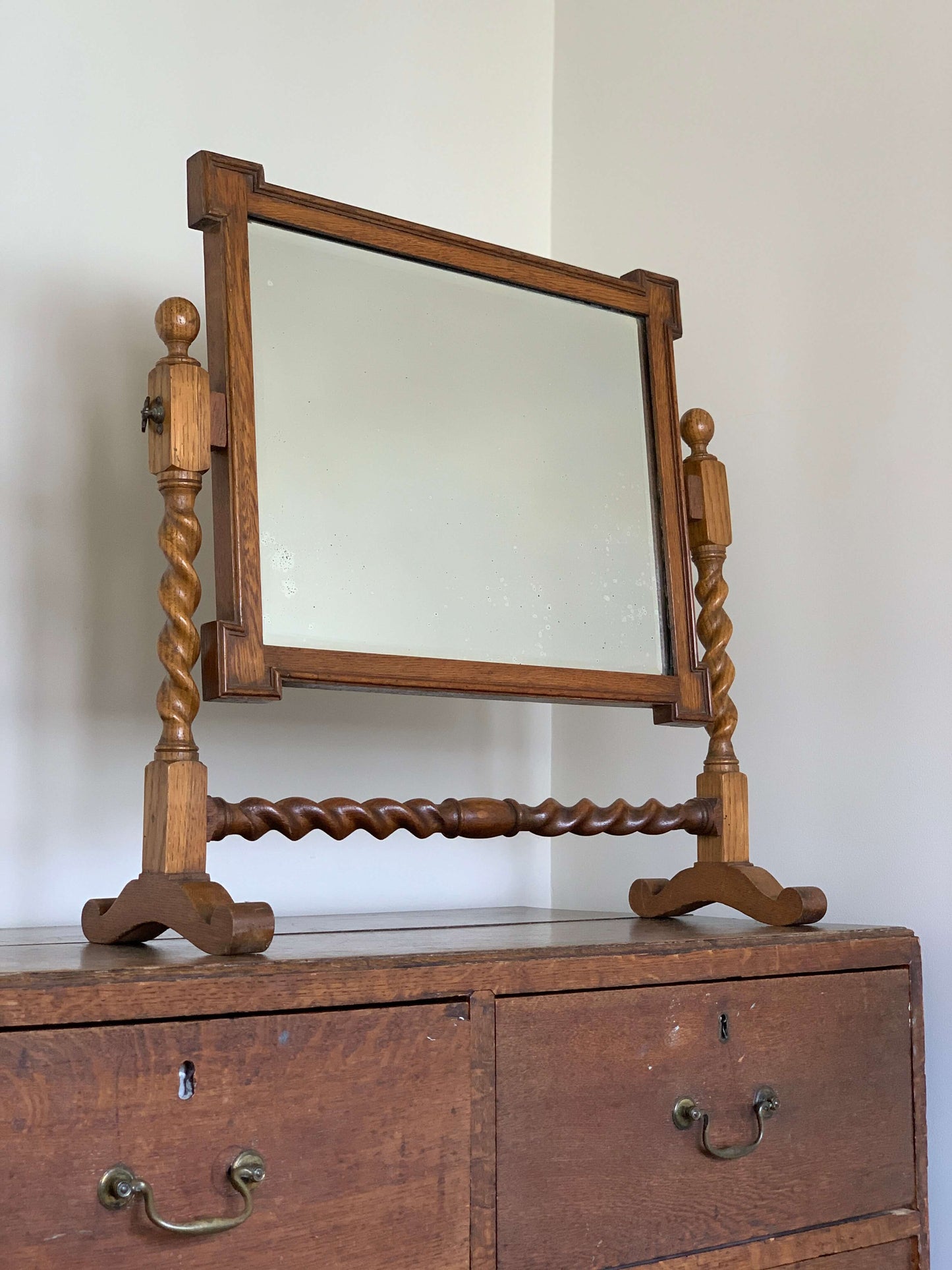 Victorian oak barley twist table top mirror