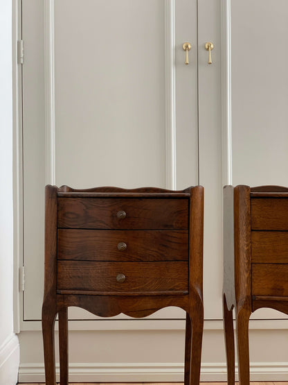 Pair of dark oak French vintage bedside tables