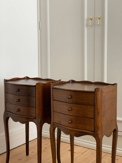 Pair of dark oak French vintage bedside tables