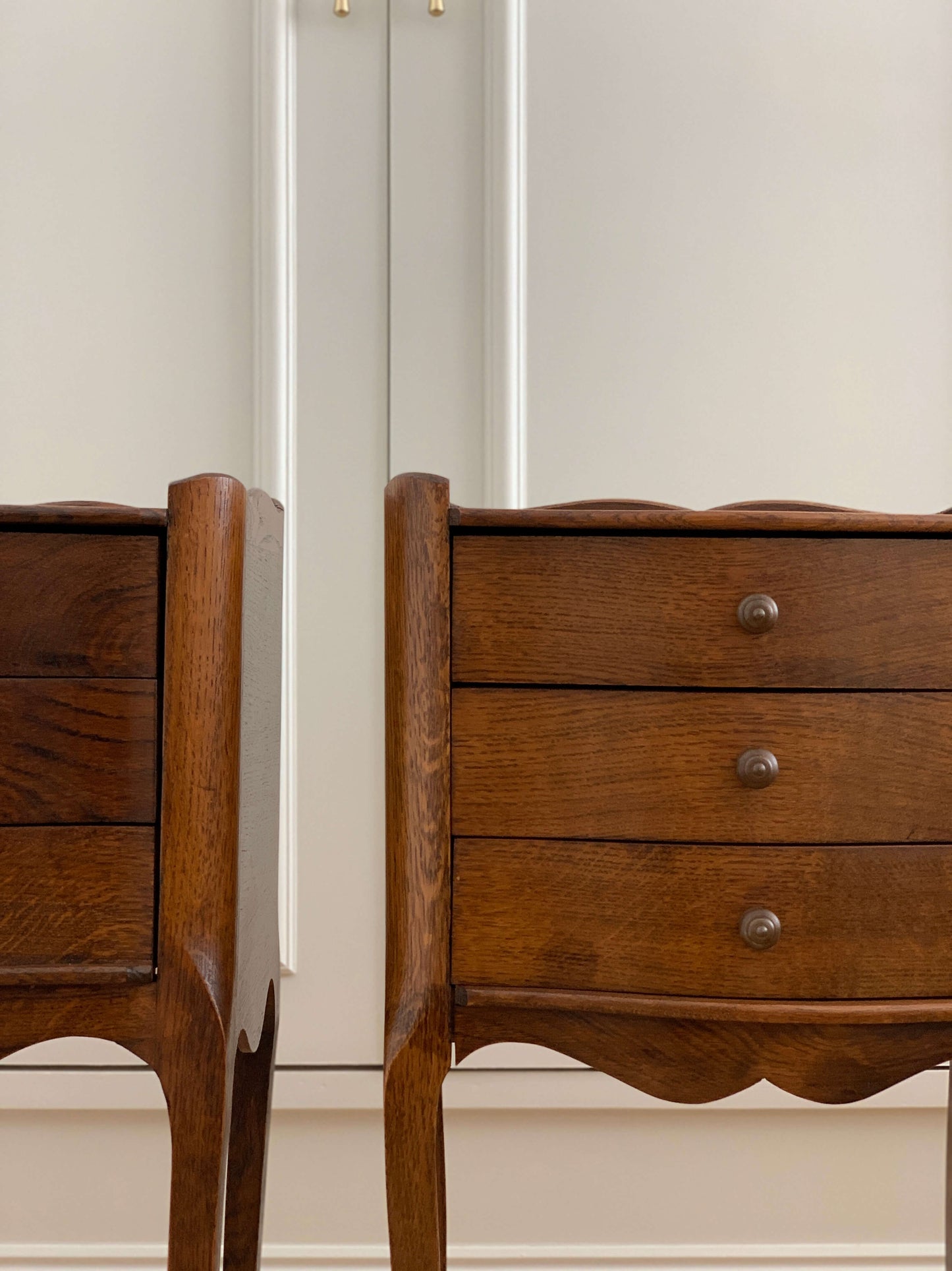 Pair of dark oak French vintage bedside tables