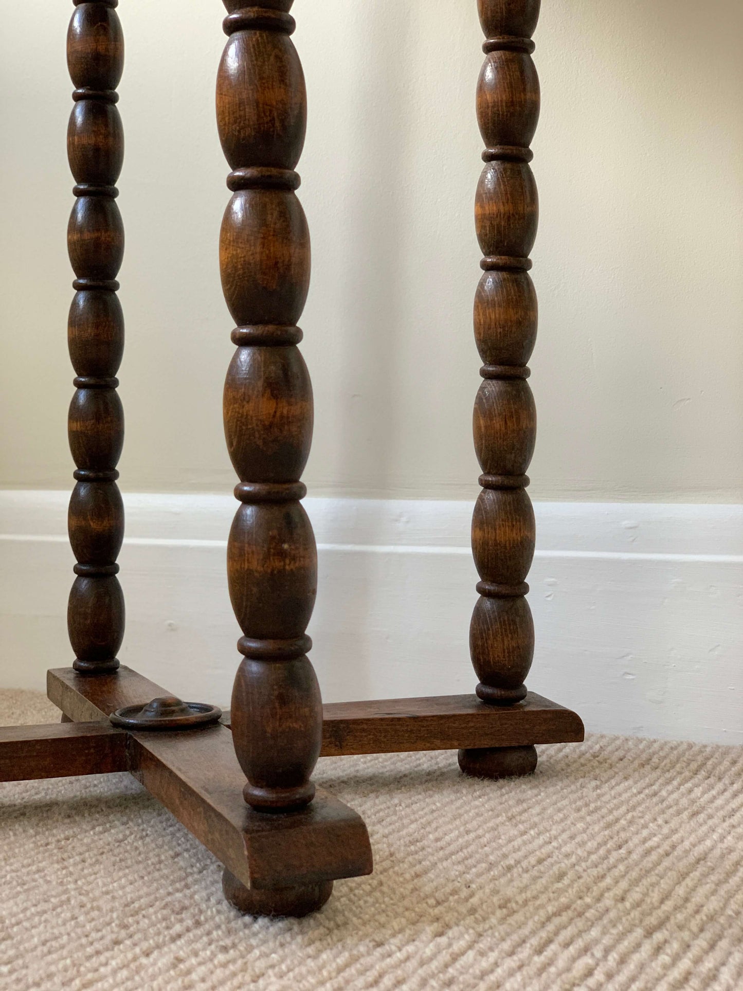 French antique circular bobbin side table with marble top