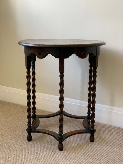 Antique barley twist oak side table