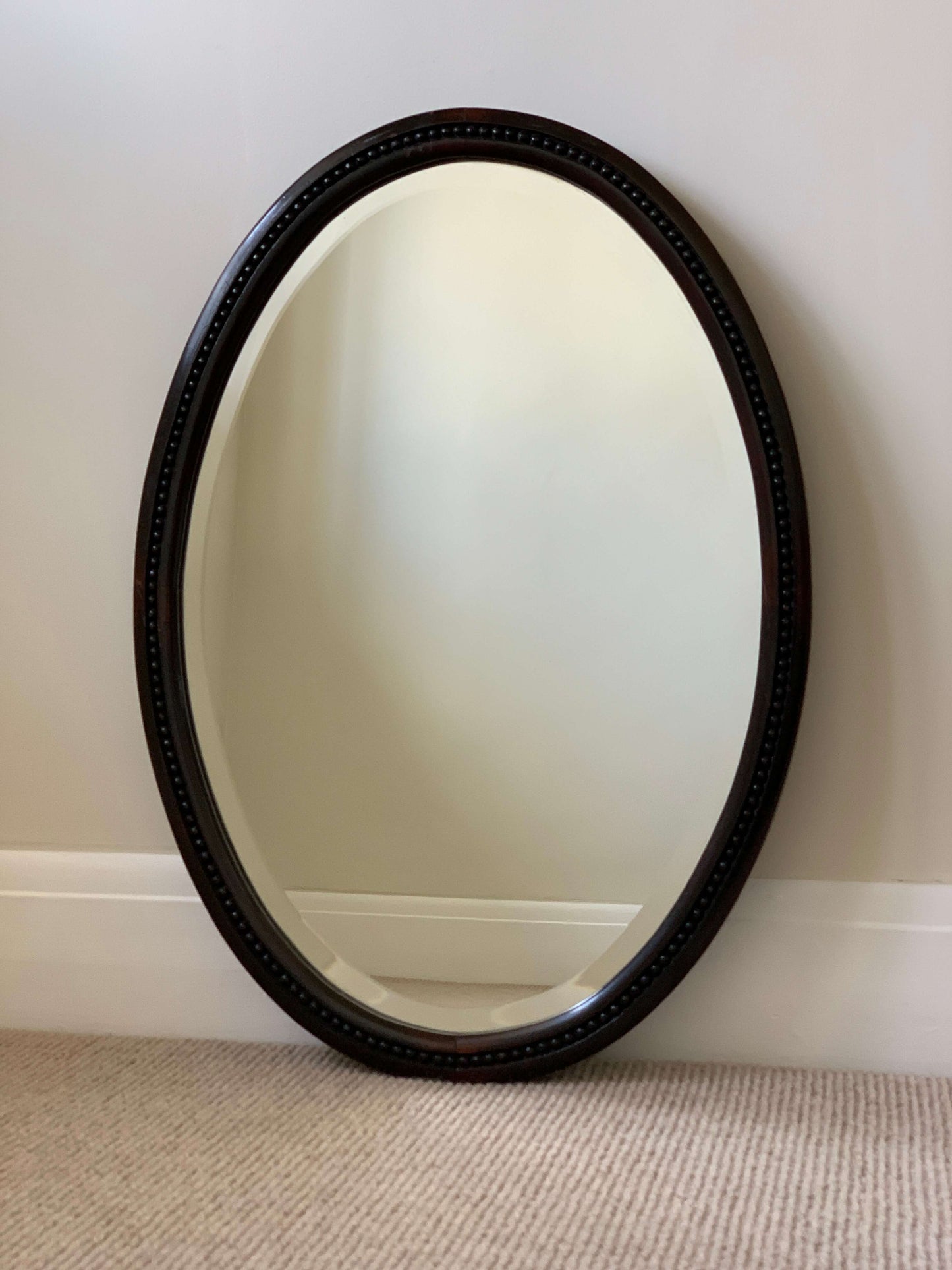 Antique Victorian bobbin detail oval bevelled mirror