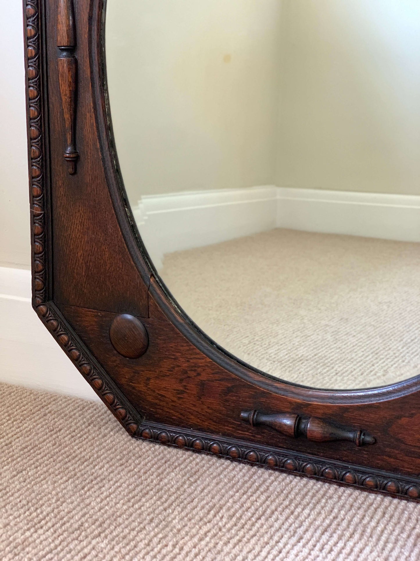 Edwardian antique octagonal bevelled mirror with beaded frame