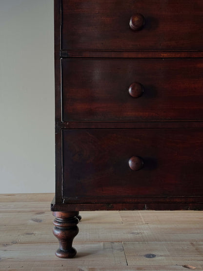 Regency mahogany chest of drawers on bun feet