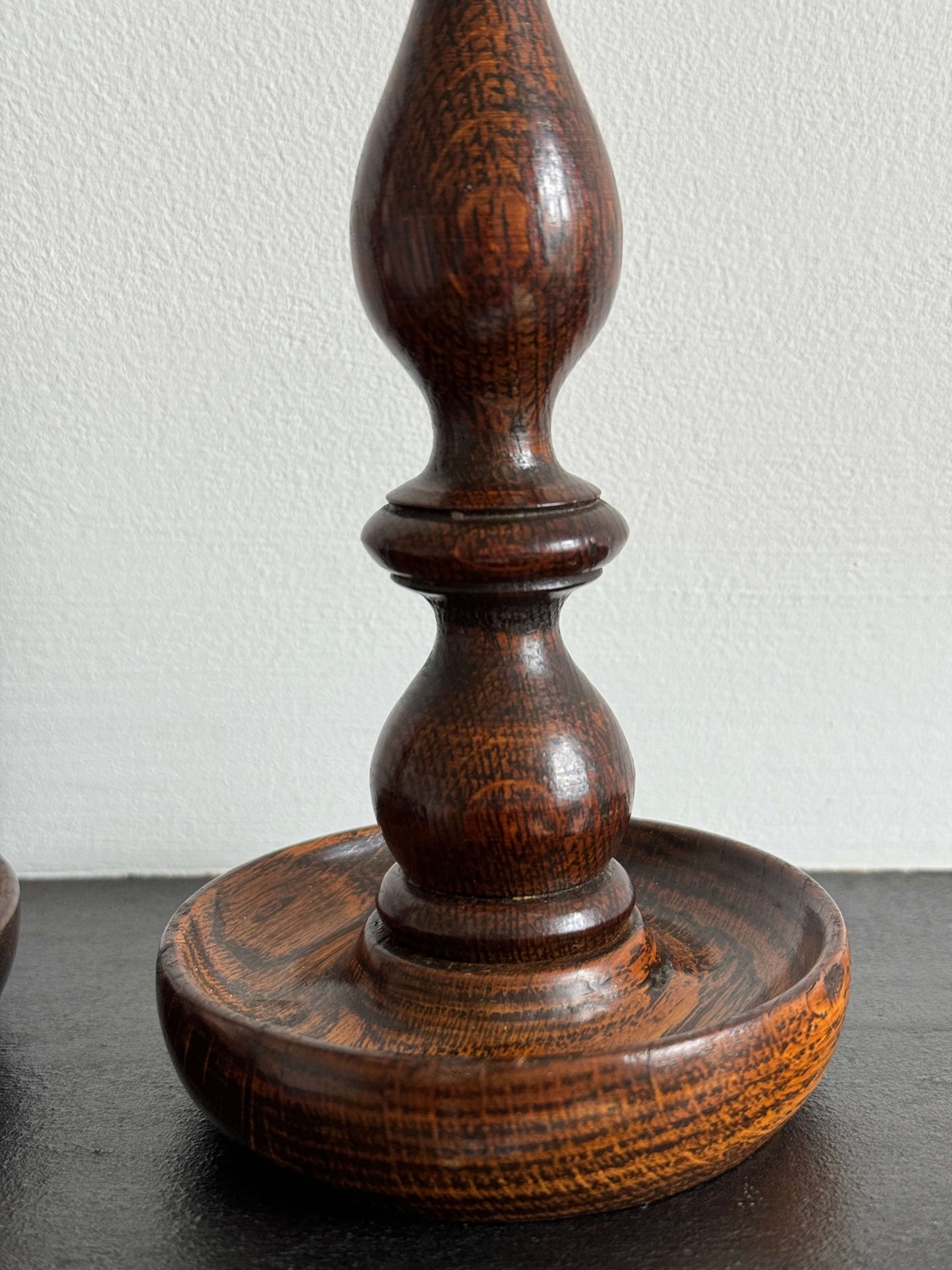 Antique oak candlestick holders