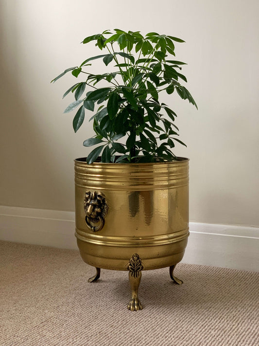 Vintage brass lion planter