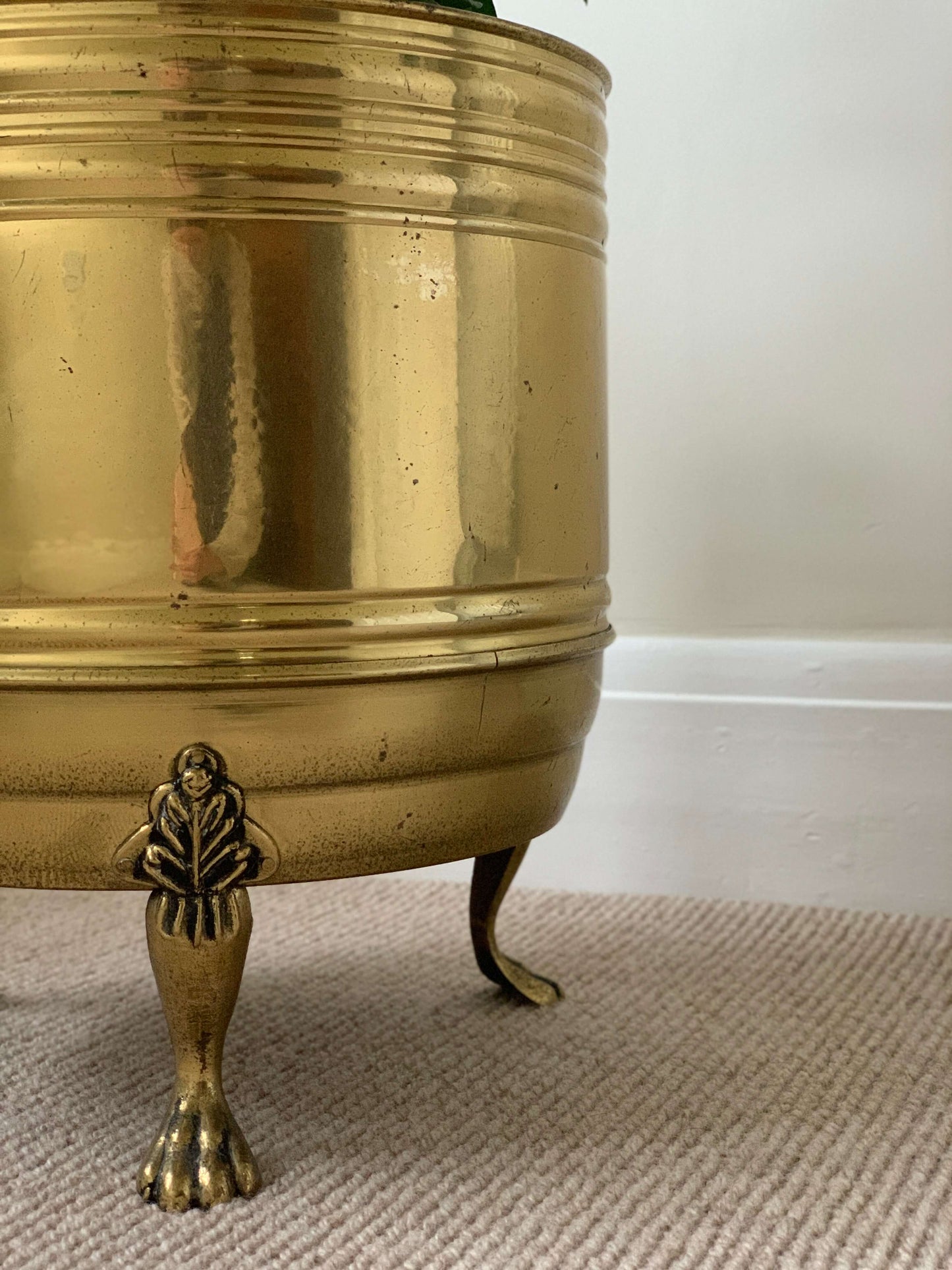 Vintage brass lion planter