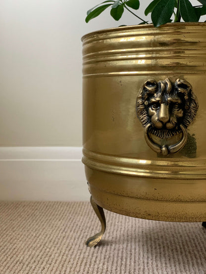 Vintage brass lion planter