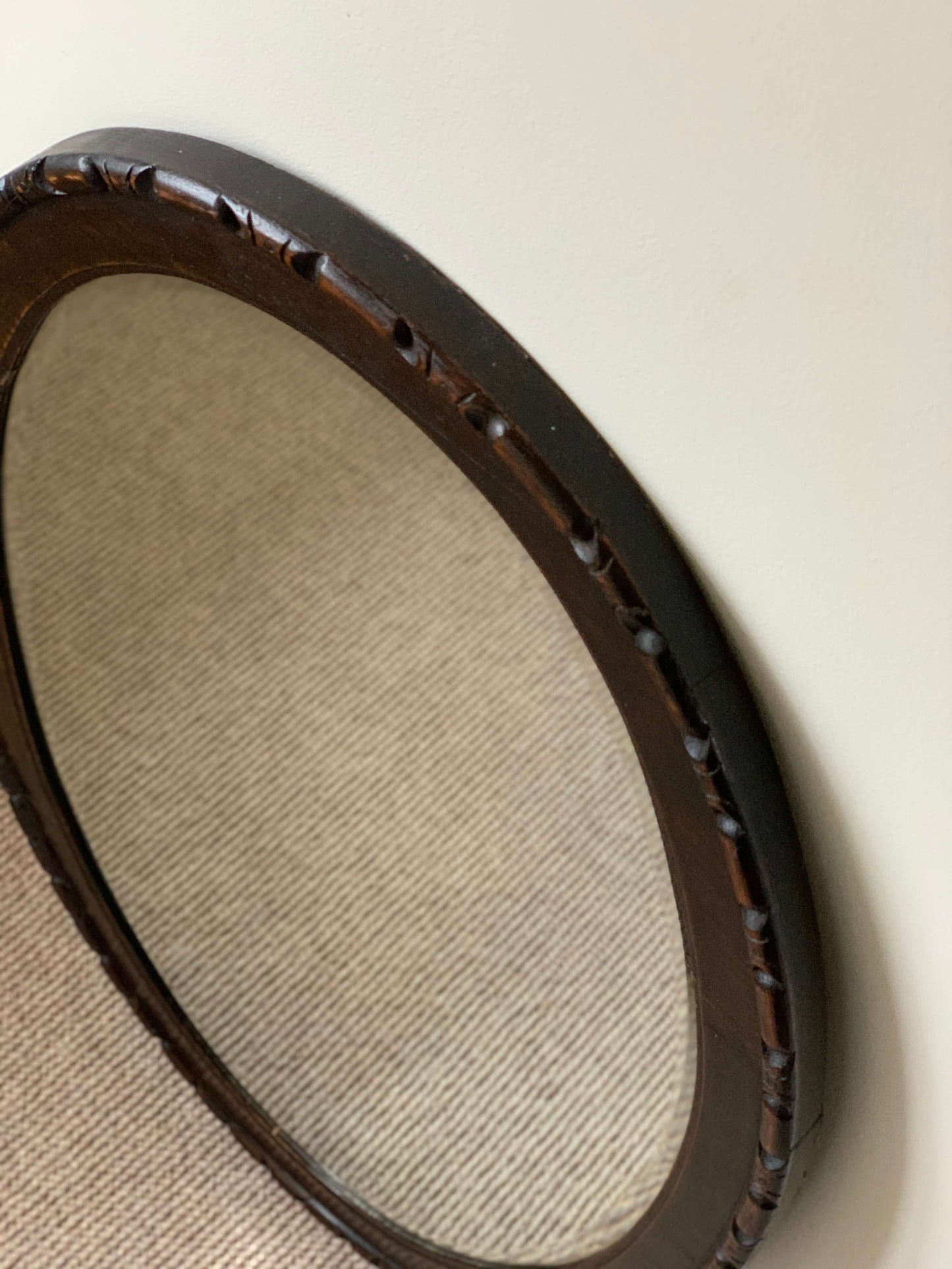 Victorian antique hand-carved oval mirror