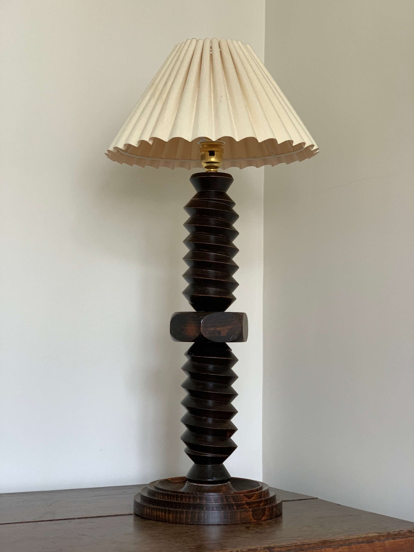 Large French antique cork screw table lamp