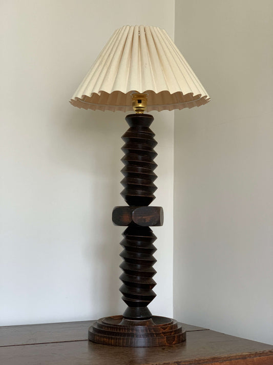 Large French antique cork screw table lamp