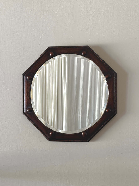 Octagonal Edwardian oak wall mirror