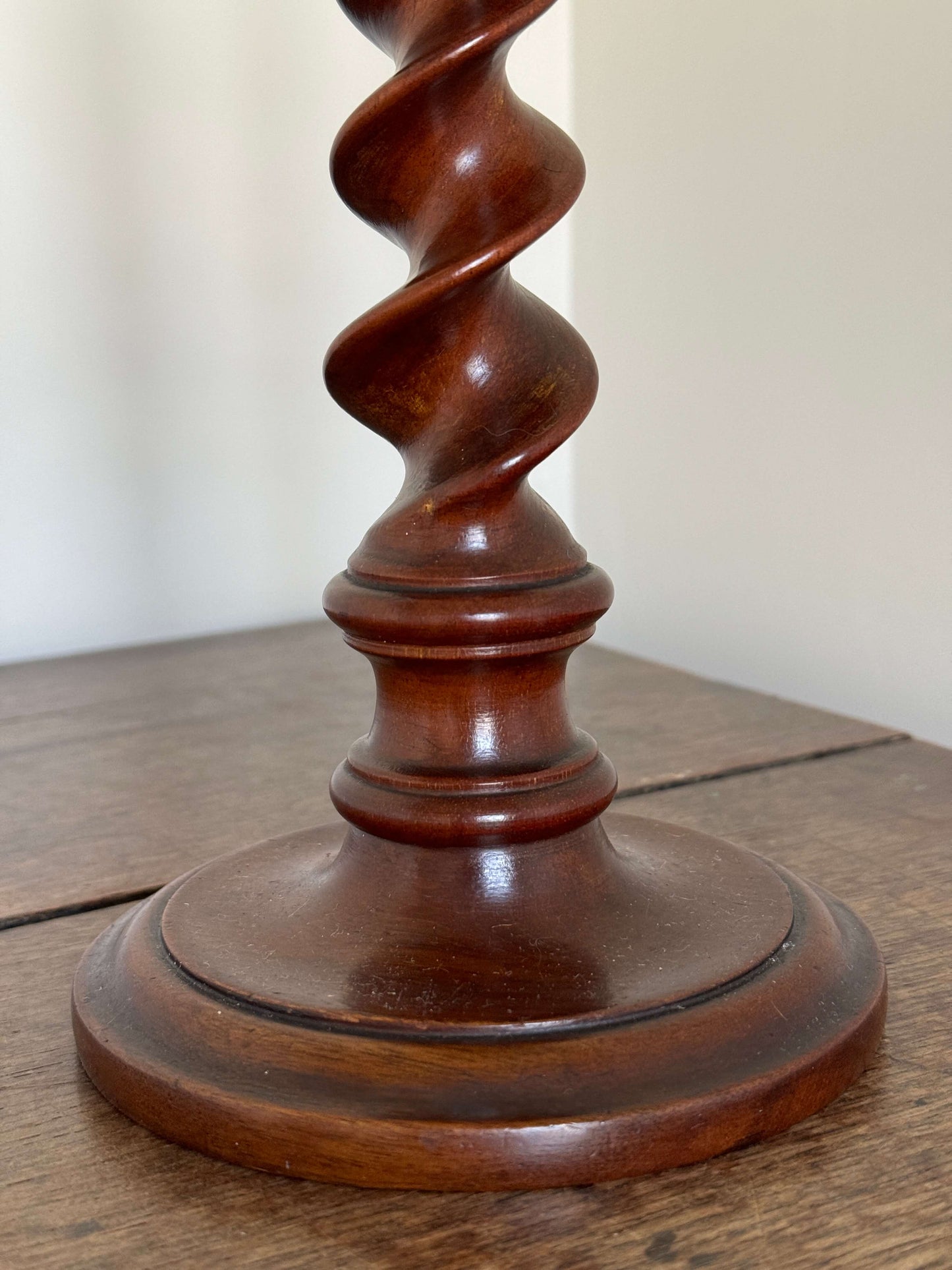 Antique mahogany barley twist table lamp