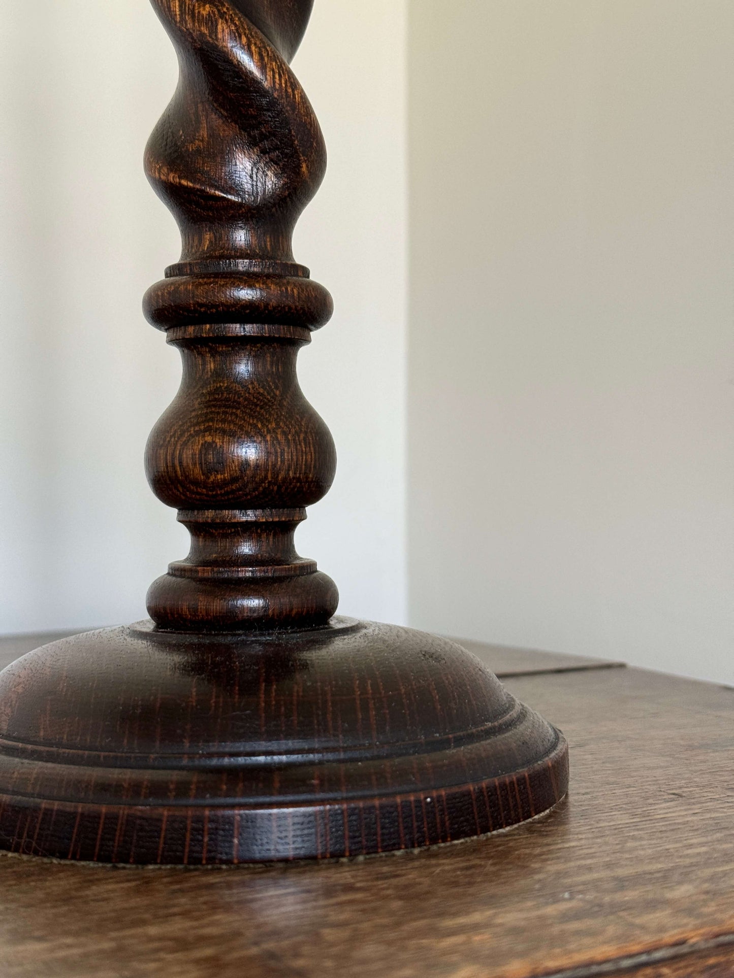 Antique oak barley twist table lamp