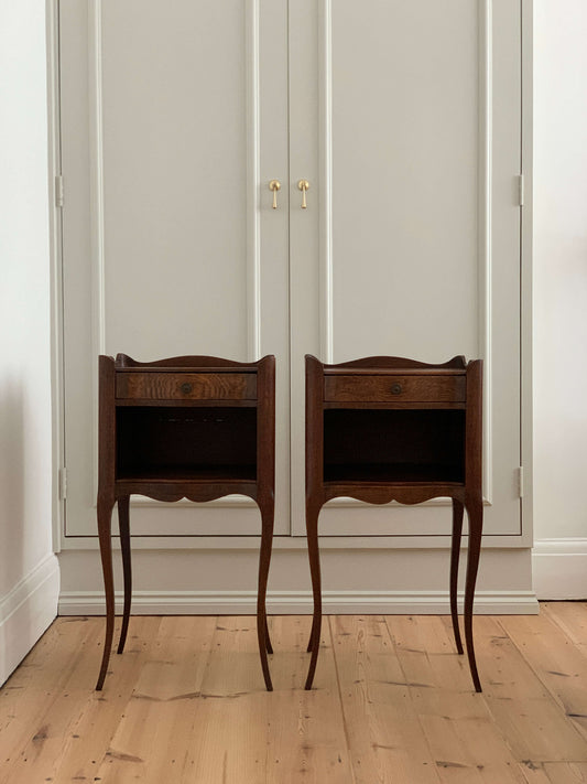 Pair of dark oak French vintage bedside tables