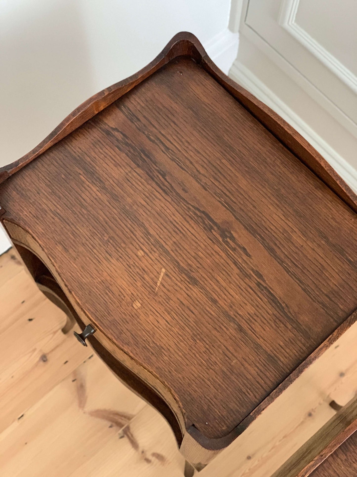 Pair of dark oak French vintage bedside tables