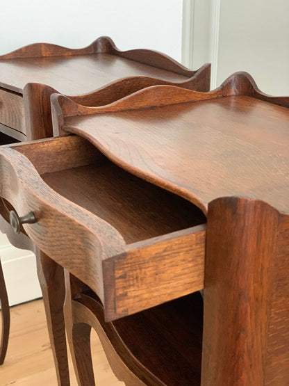 Pair of dark oak French vintage bedside tables