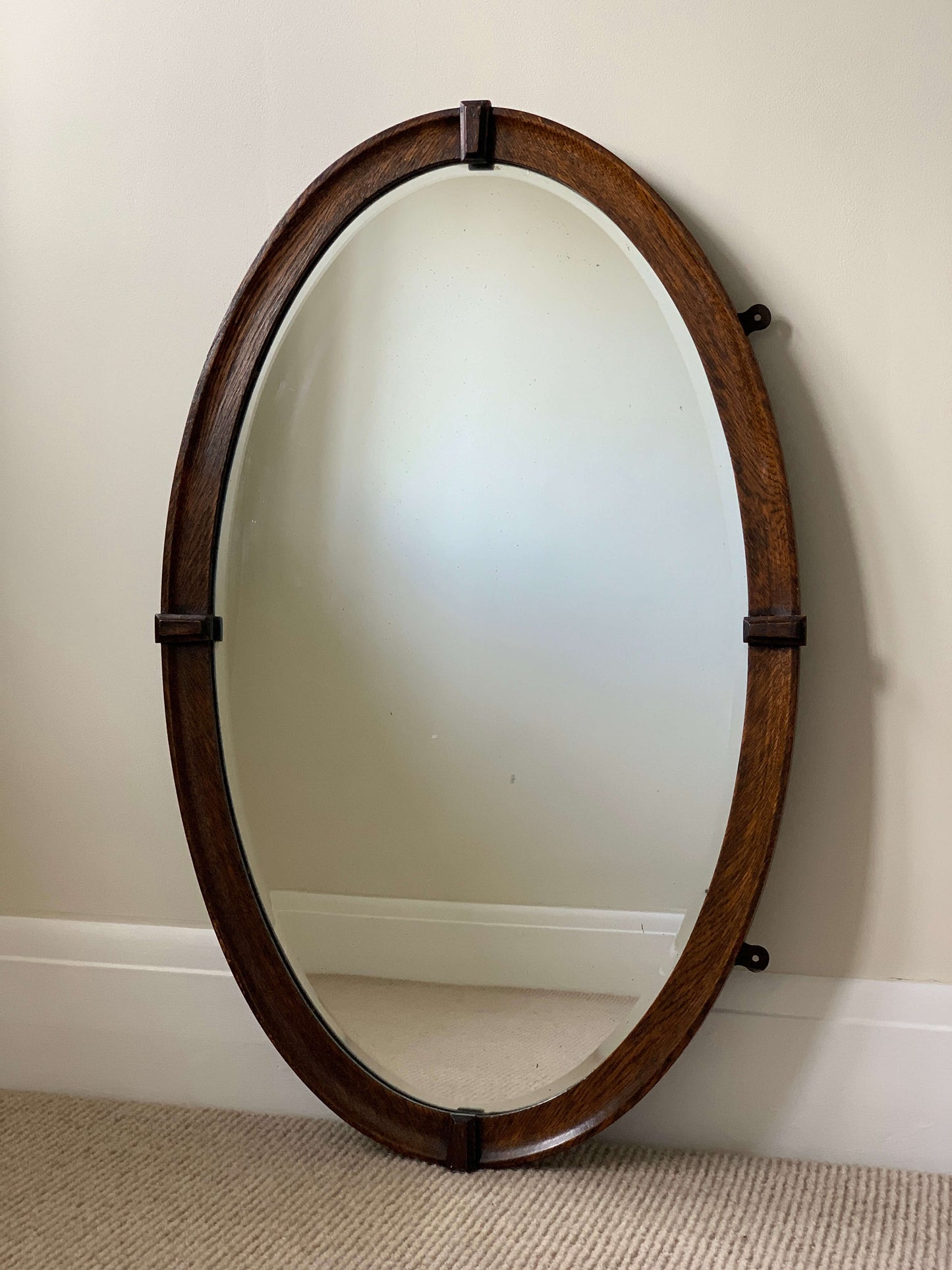 Edwardian antique oval bevelled mirror with detailed frame