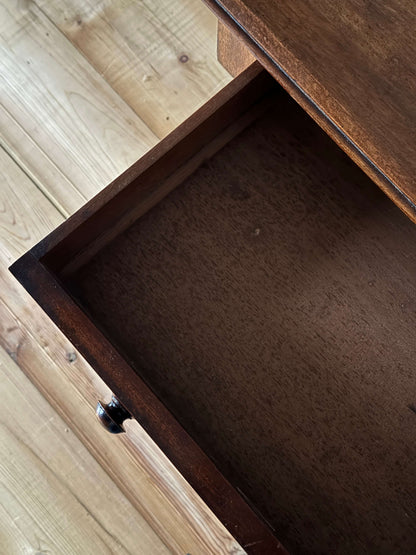 Antique bobbin mahogany console with scalloped gallery